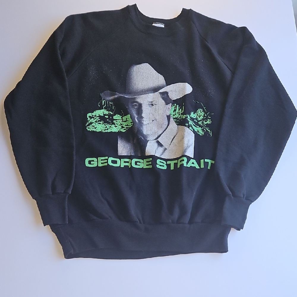 Vintage 80's George Strait Entertainer Of The Year Black Crewneck Sweatshirt Xl